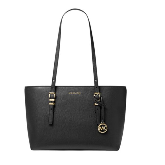 Michael Kors Jet Set Travel Medium Saffiano Leather Top‑Zip Tote – Black/Gold, - Picture 1 of 6